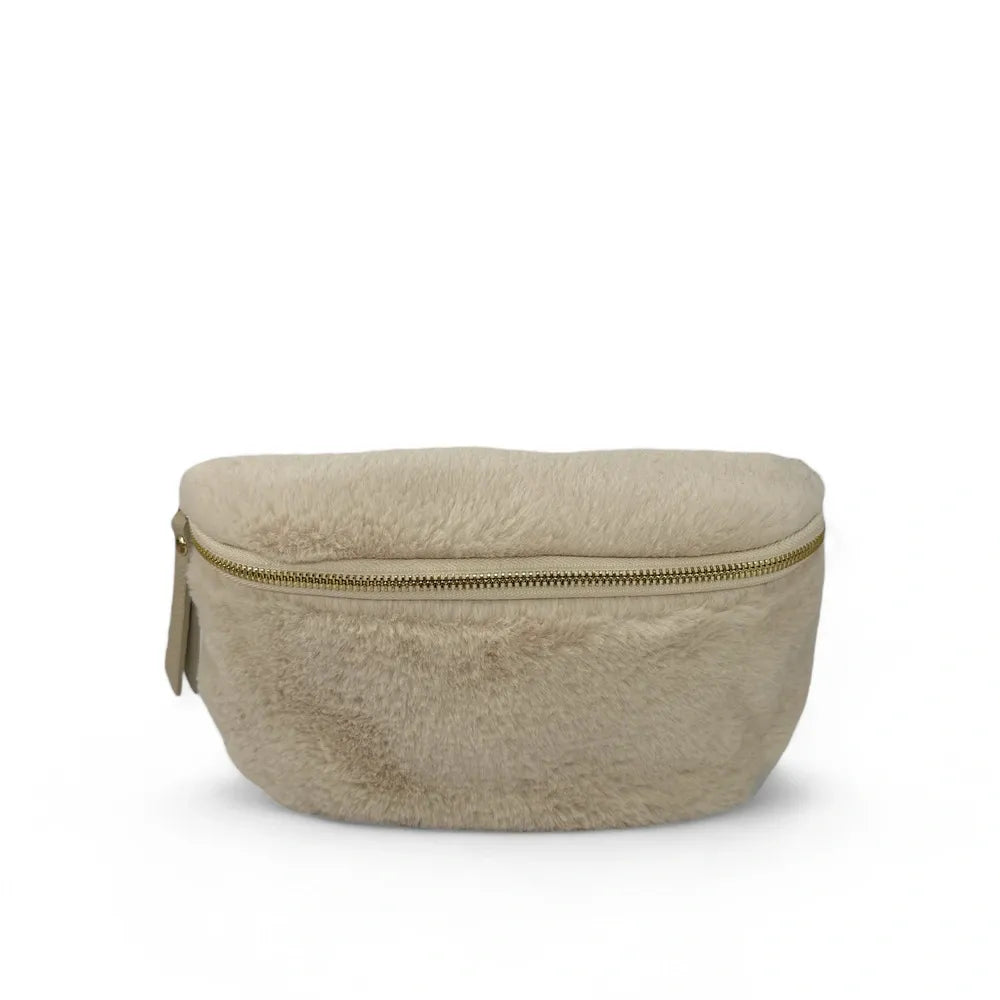 Sac banane en cuir et fausse fourrure LOU KITTY Beige crème