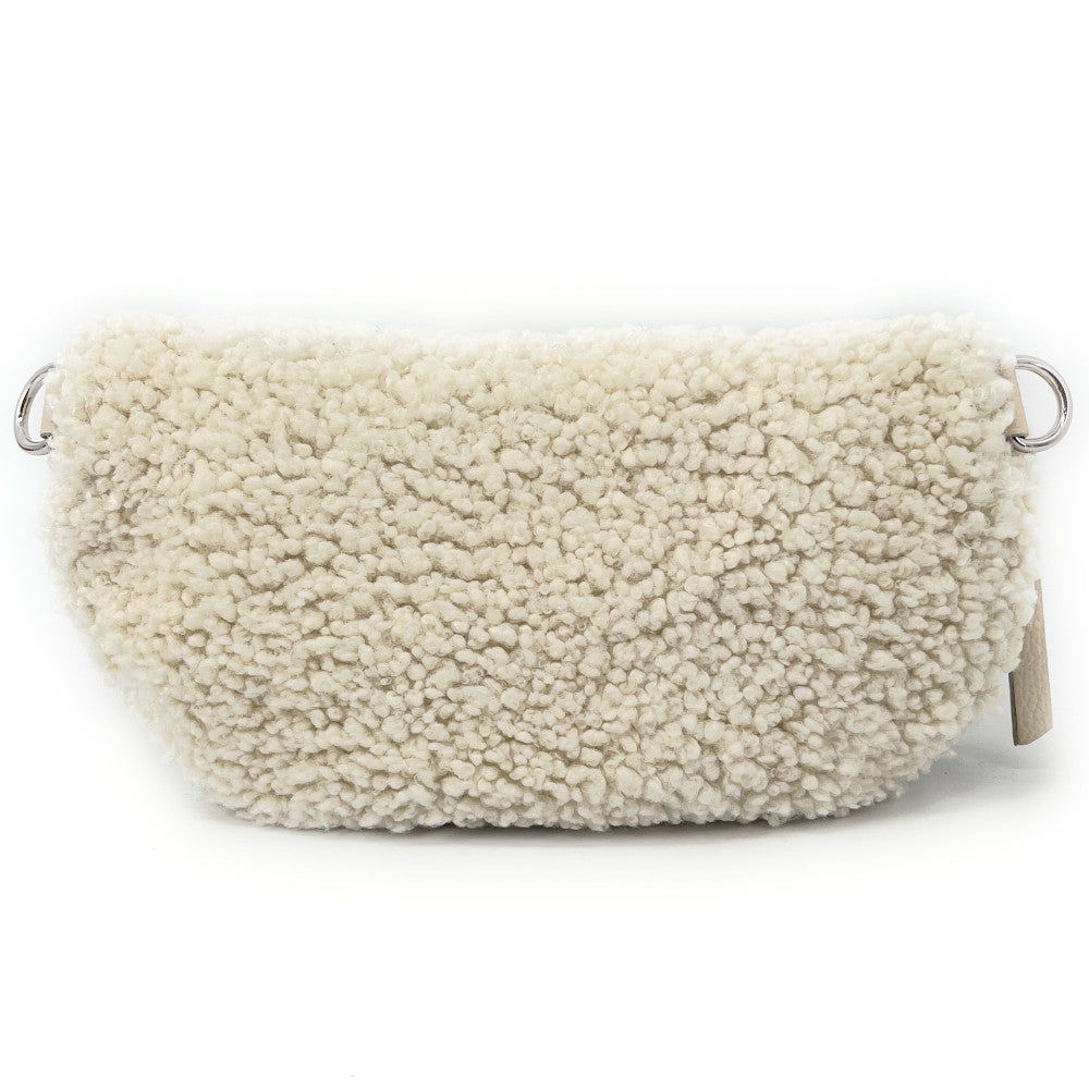 Sac banane en cuir et peluche LOU PILOU SILVER Beige crème