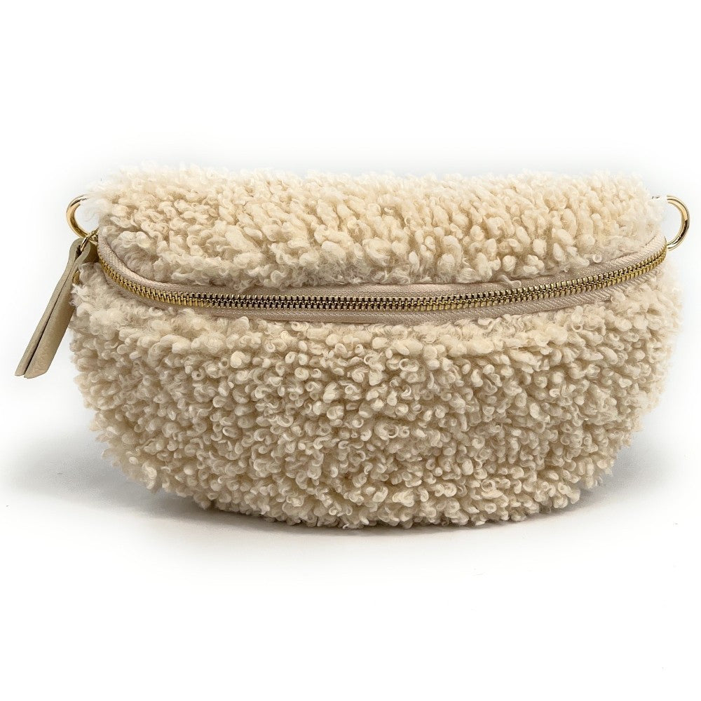 Sac banane en cuir et peluche LOU PILOU Beige crème
