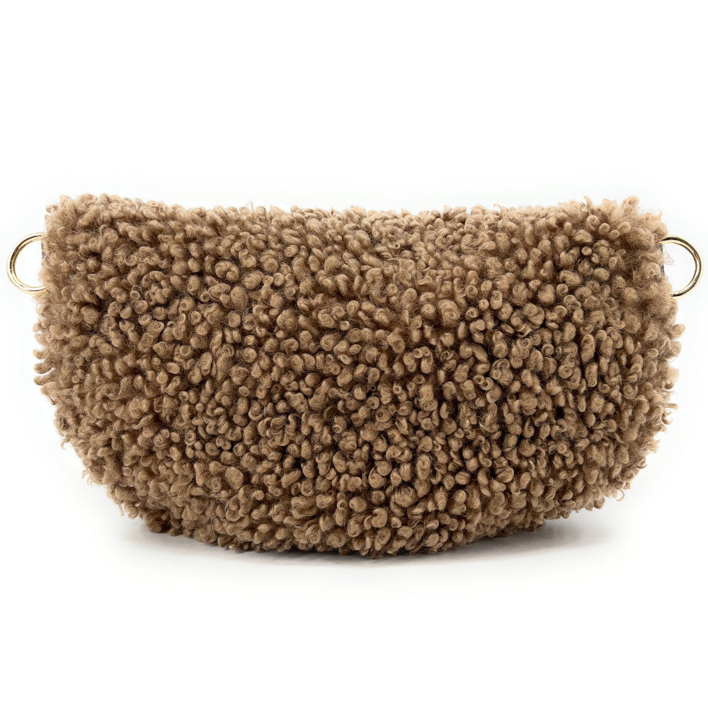Sac banane en cuir et peluche LOU PILOU Taupe foncé