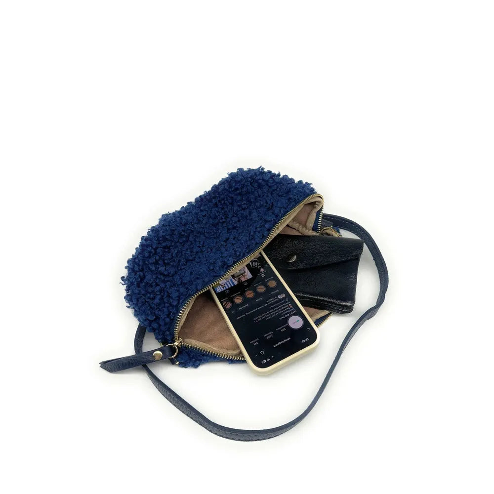 Sac banane en cuir et peluche LOU PILOU Bleu