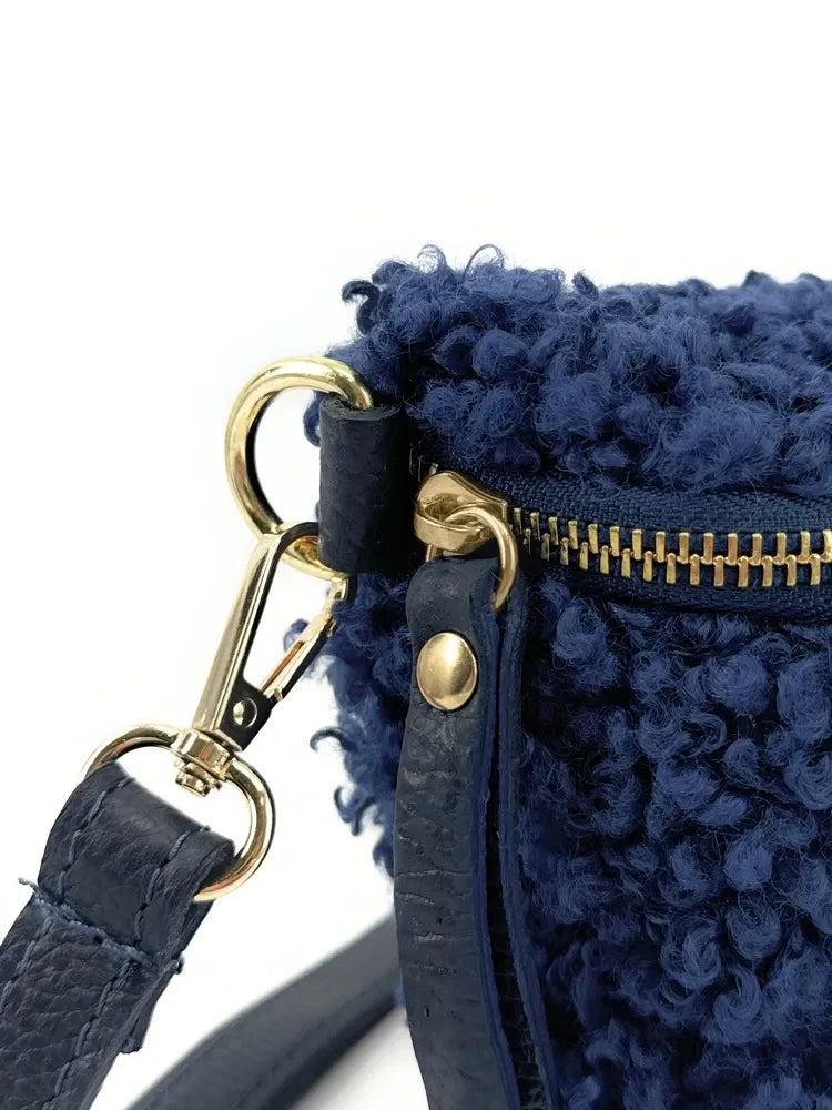 Sac banane en cuir et peluche LOU PILOU Bleu