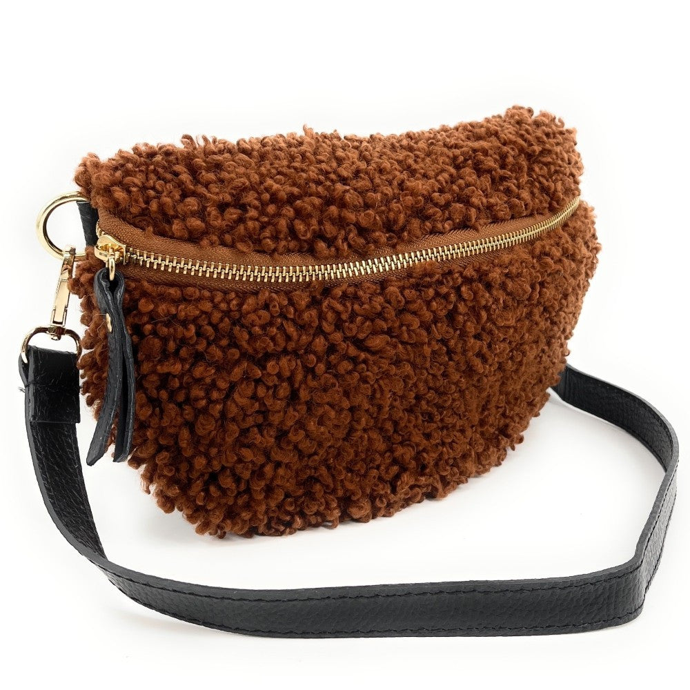 Sac banane en cuir et peluche LOU PILOU Chocolat
