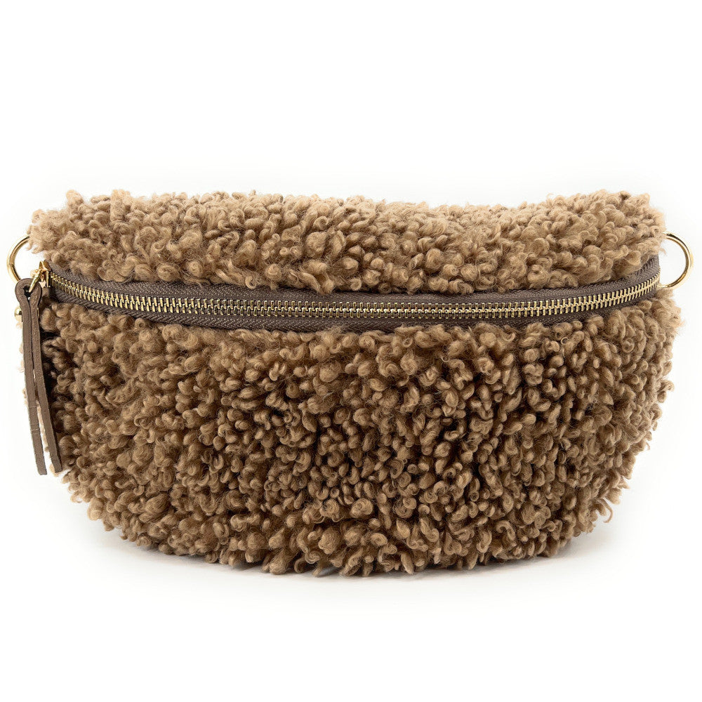 Sac banane en cuir et peluche LOU PILOU Taupe foncé