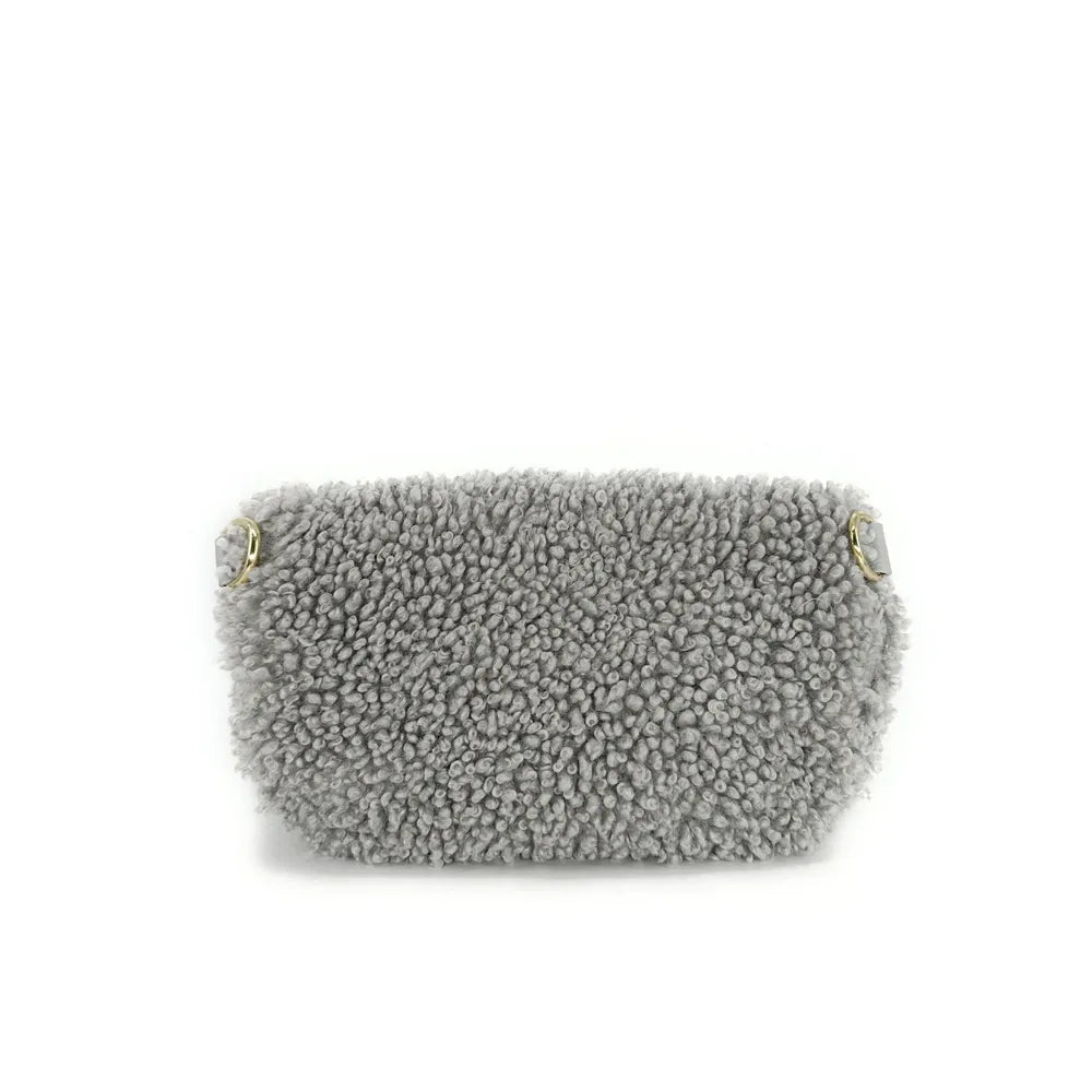 Sac banane en cuir et peluche LOU PILOU Gris clair