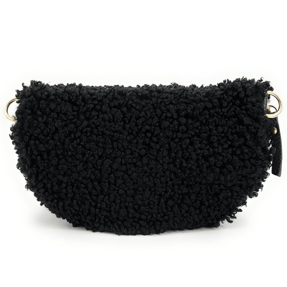 Sac banane en cuir et peluche LOU PILOU Noir
