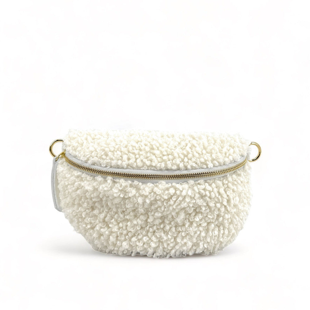 Sac banane en cuir et peluche LOU PILOU Blanc