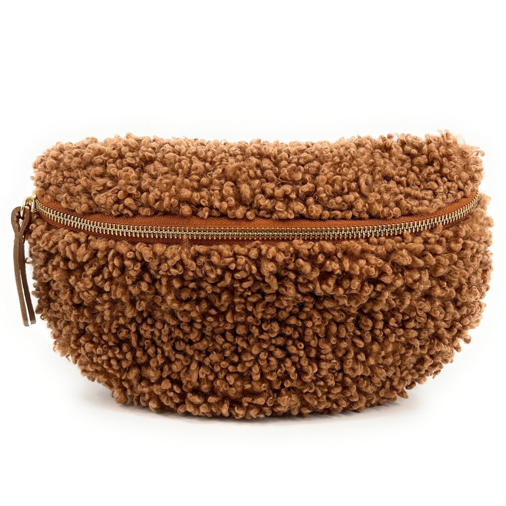 Sac banane en cuir et peluche LOU PILOU Camel