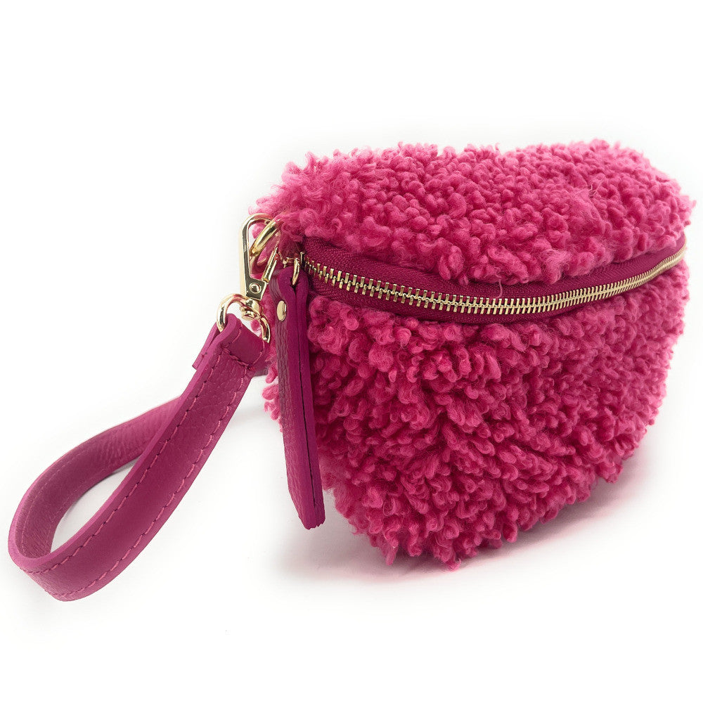 Sac banane en cuir et peluche LOU PILOU Framboise