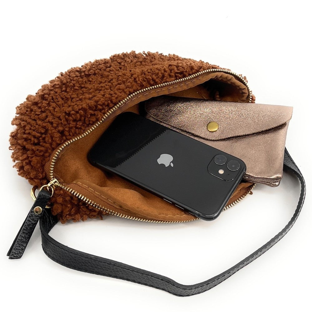 Sac banane en cuir et peluche LOU PILOU Chocolat