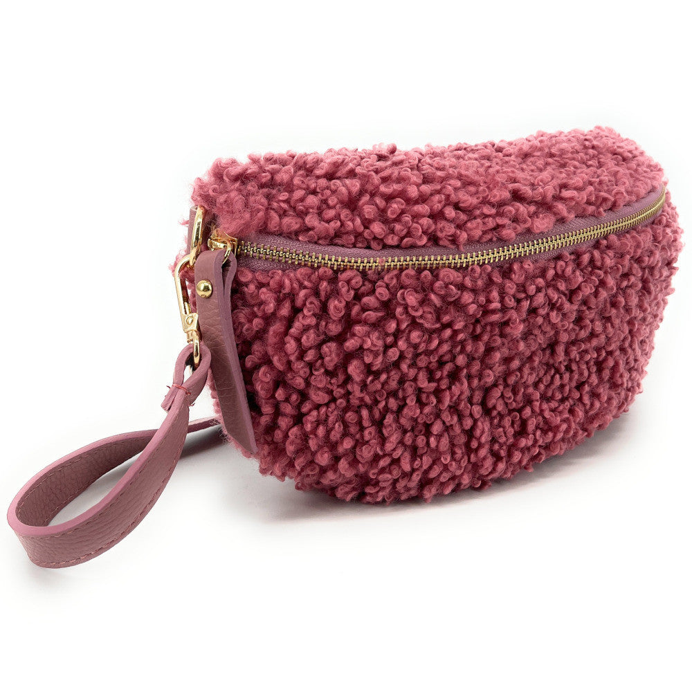 Sac banane en cuir et peluche LOU PILOU Rose intense