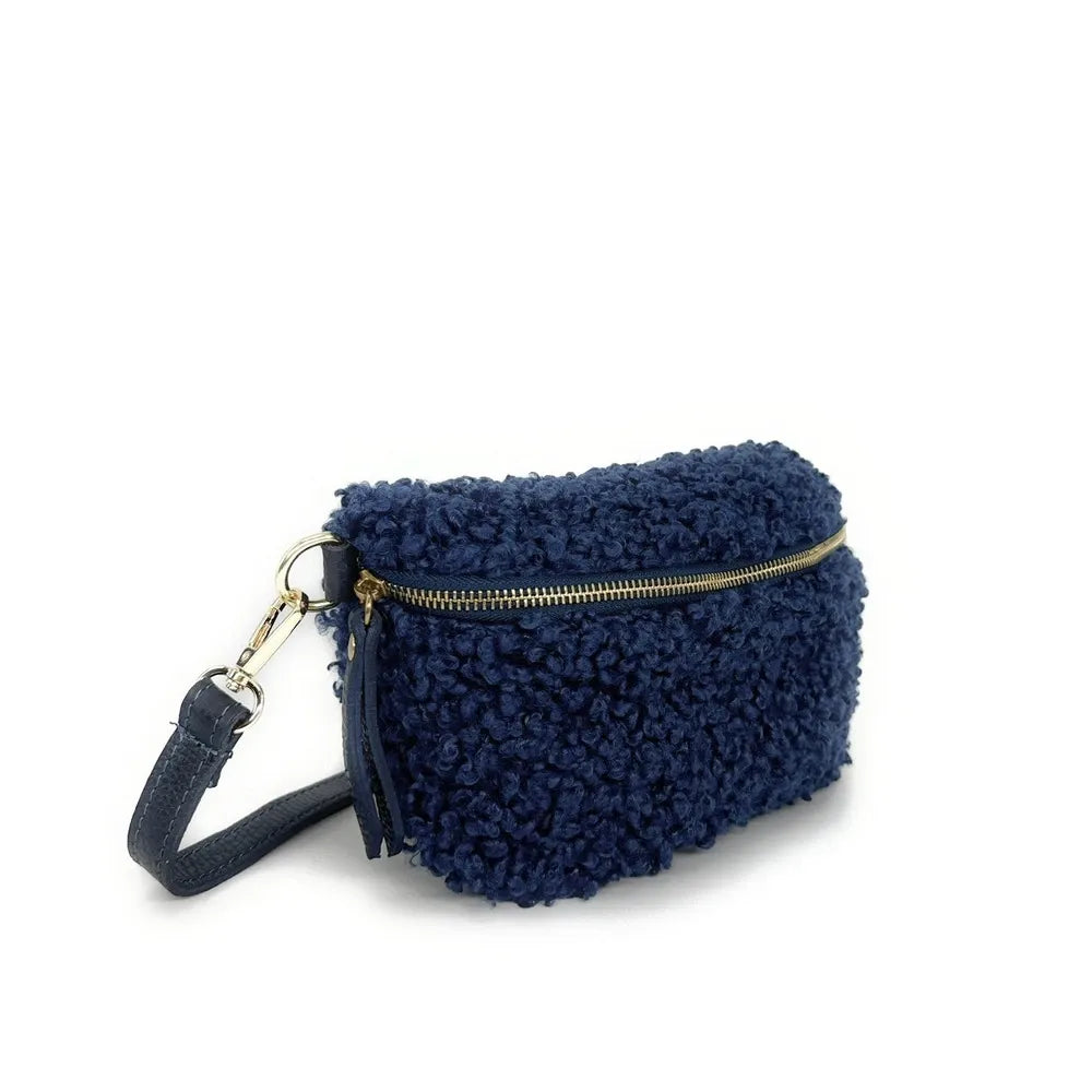 Sac banane en cuir et peluche LOU PILOU Bleu