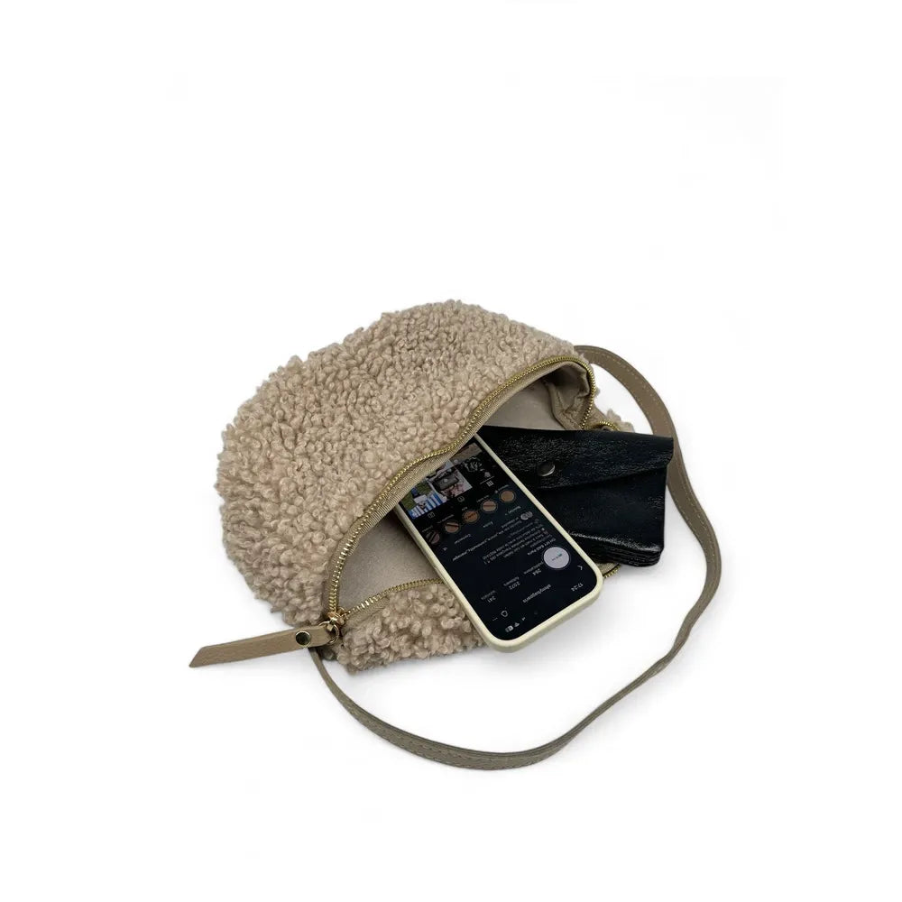 Sac banane en cuir et peluche LOU PILOU Taupe