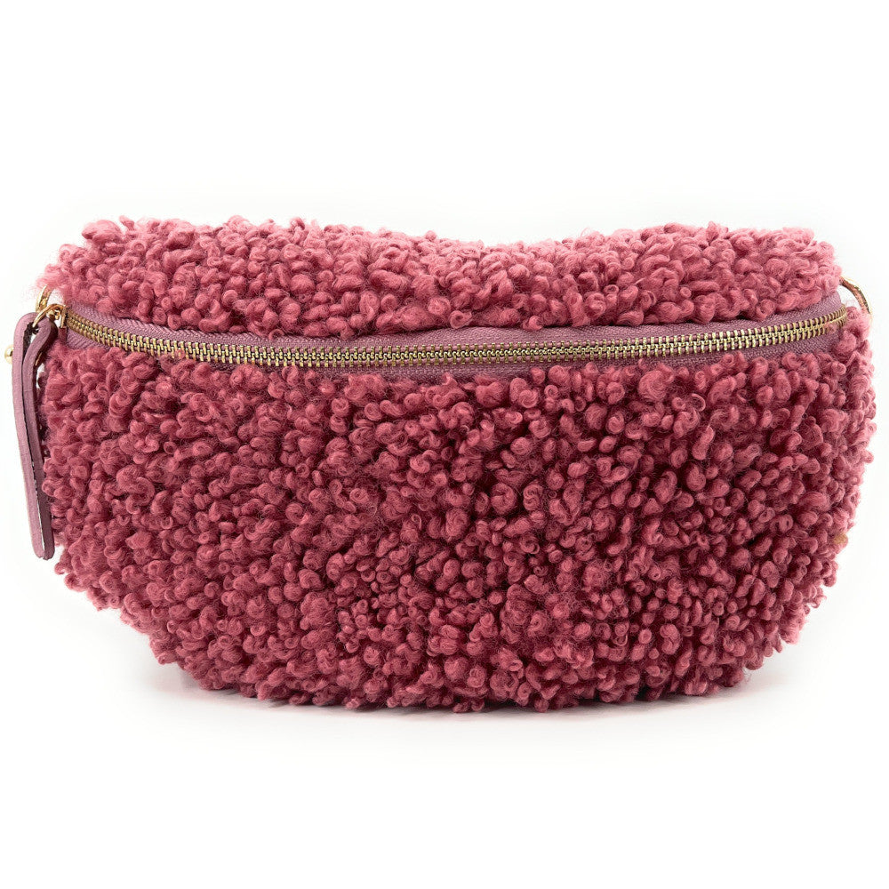 Sac banane en cuir et peluche LOU PILOU Rose intense