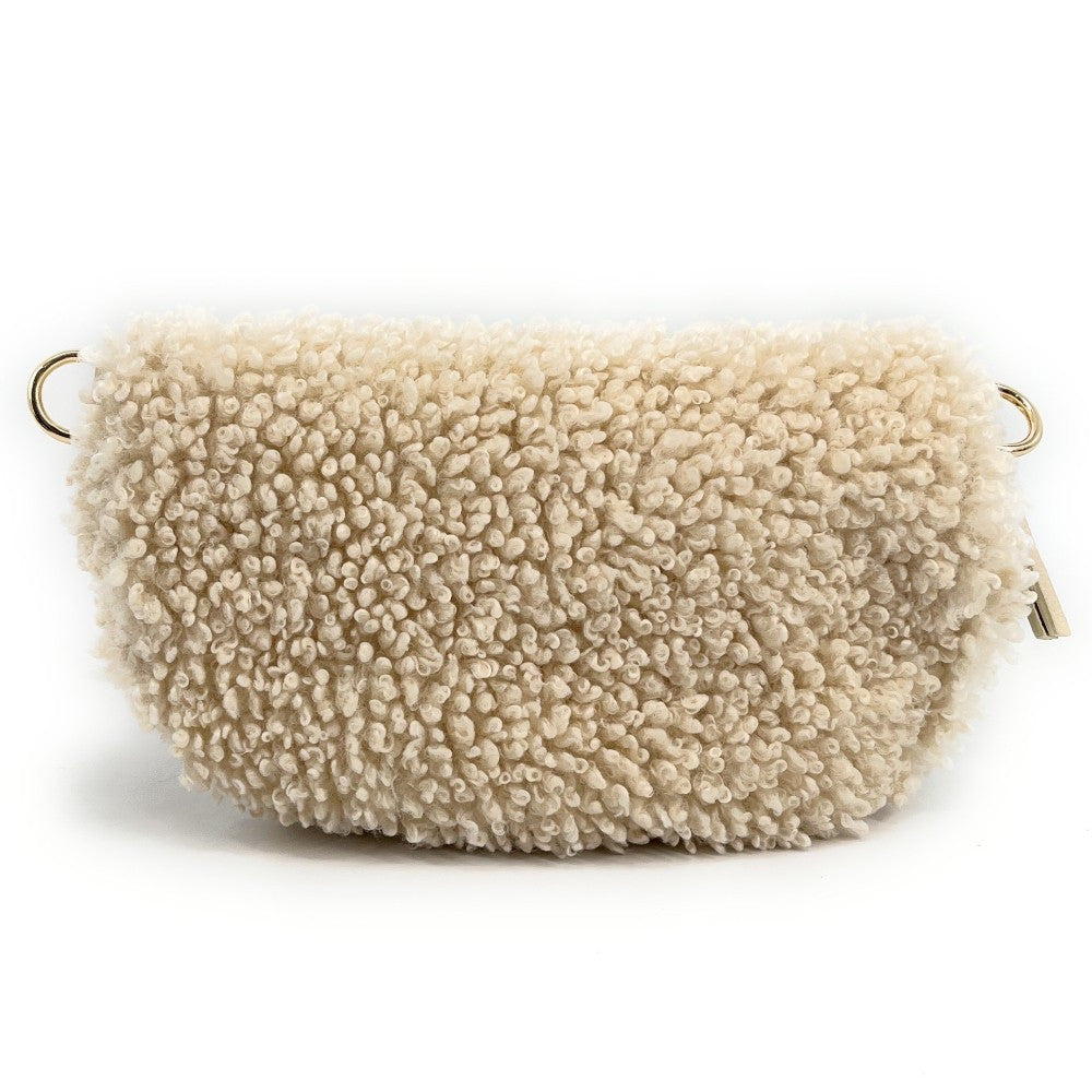 Sac banane en cuir et peluche LOU PILOU Beige crème