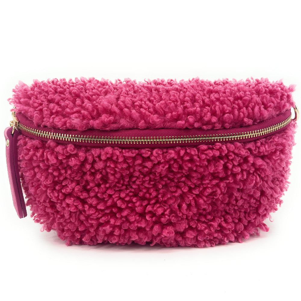 Sac banane en cuir et peluche LOU PILOU Framboise