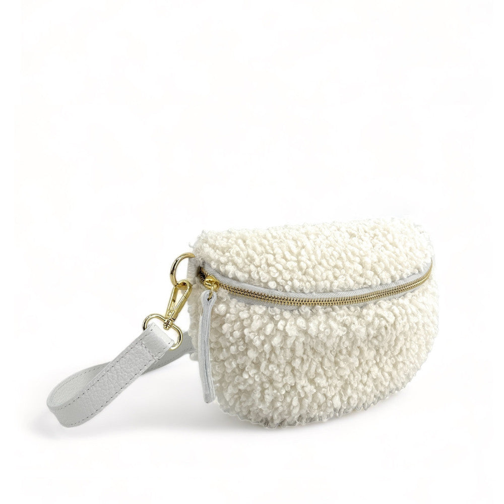 Sac banane en cuir et peluche LOU PILOU Blanc