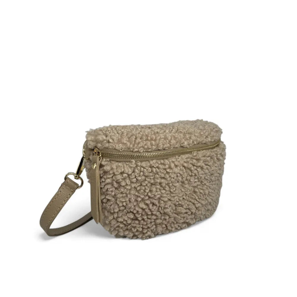 Sac banane en cuir et peluche LOU PILOU Taupe