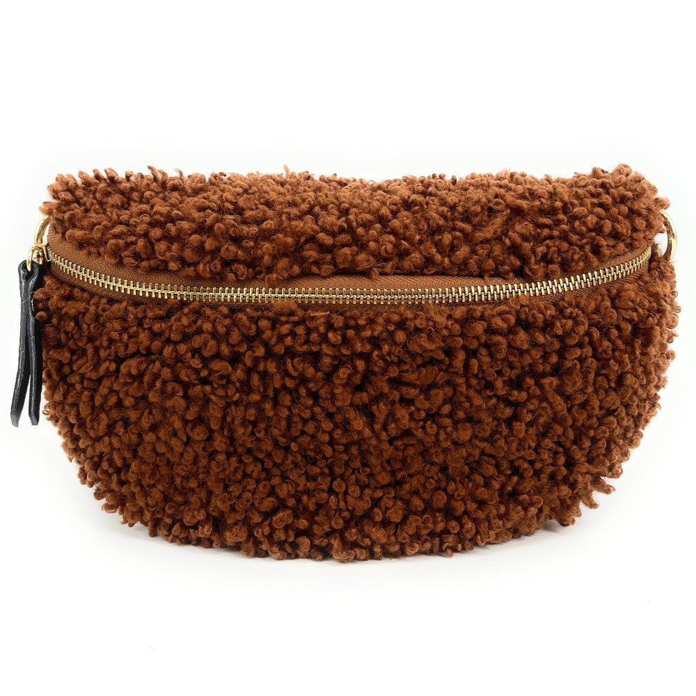 Sac banane en cuir et peluche LOU PILOU Chocolat