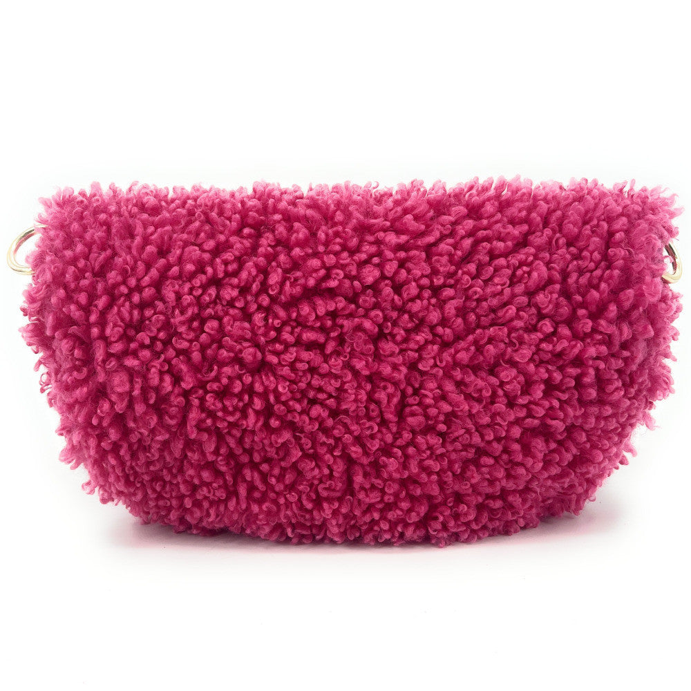 Sac banane en cuir et peluche LOU PILOU Framboise