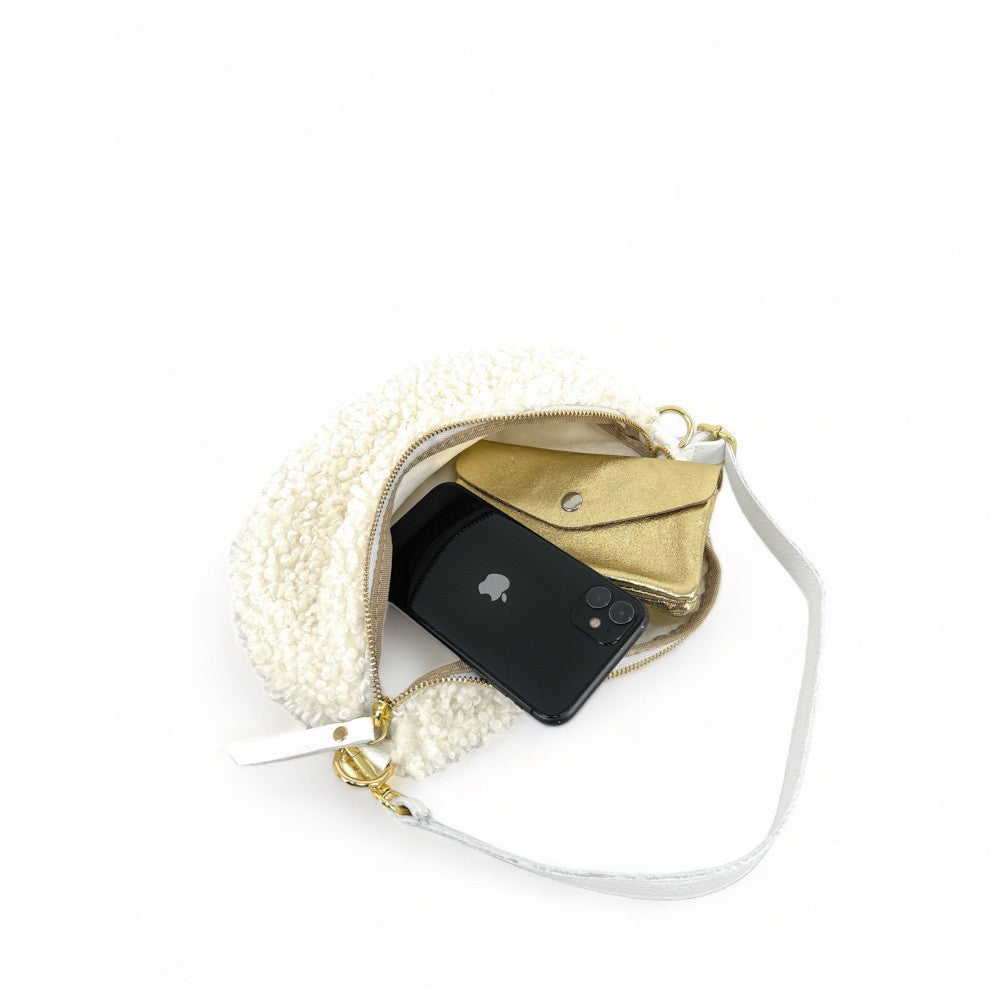 Sac banane en cuir et peluche LOU PILOU Blanc