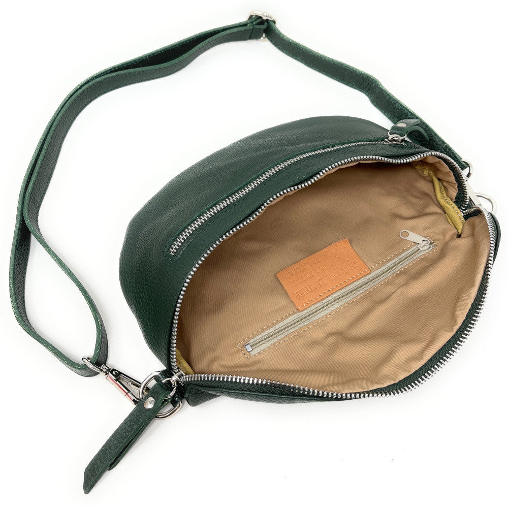 Sac banane en cuir grainé LOU-ANN Vert forêt