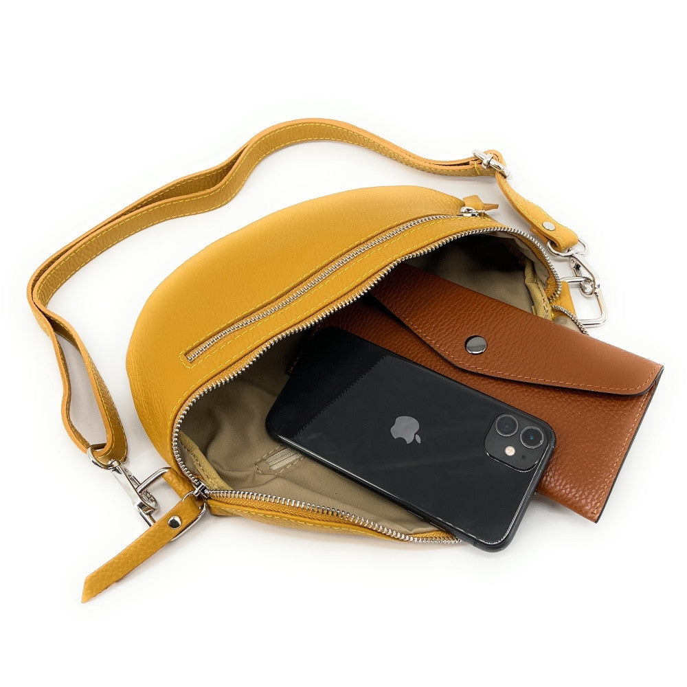 Sac banane en cuir grainé LOU-ANN Jaune Moutarde