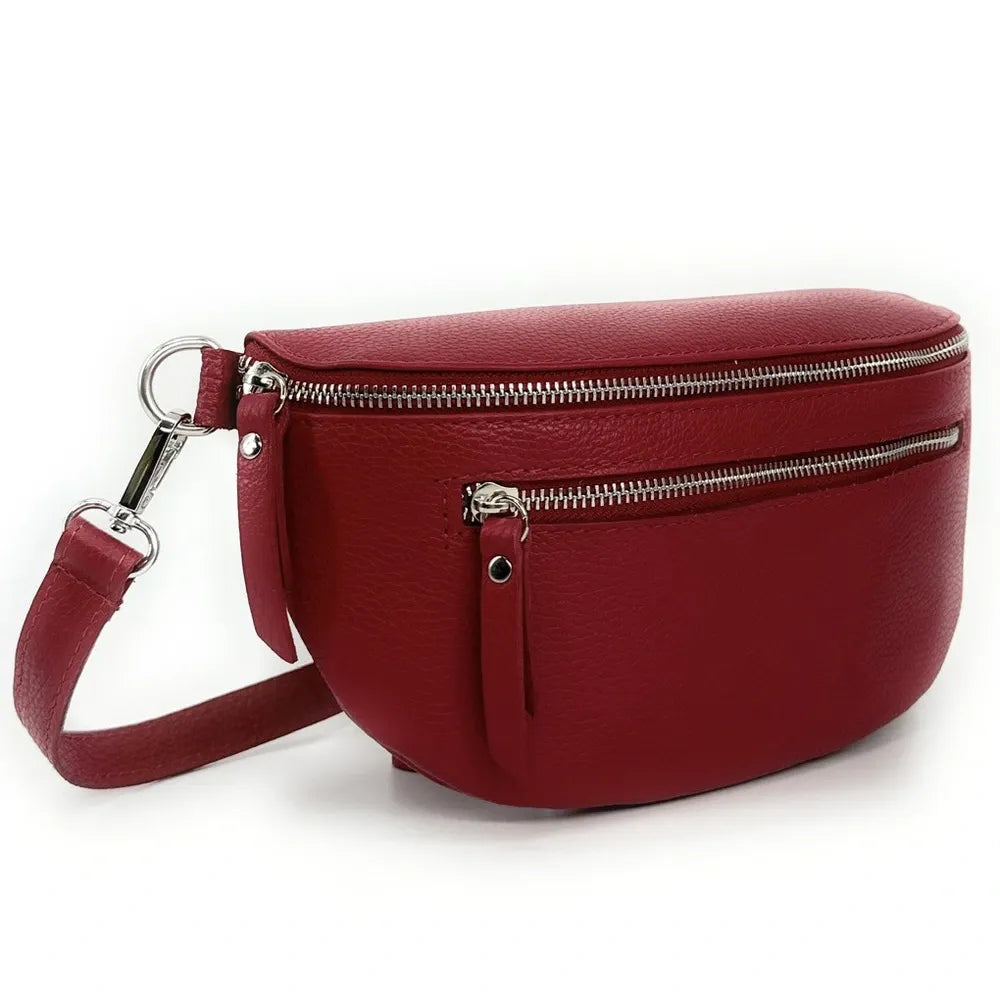 Sac banane en cuir grainé LOU-ANN Rouge garance