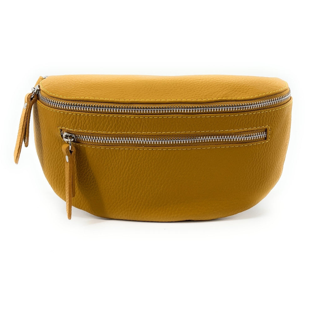Sac banane en cuir grainé LOU-ANN Jaune Moutarde