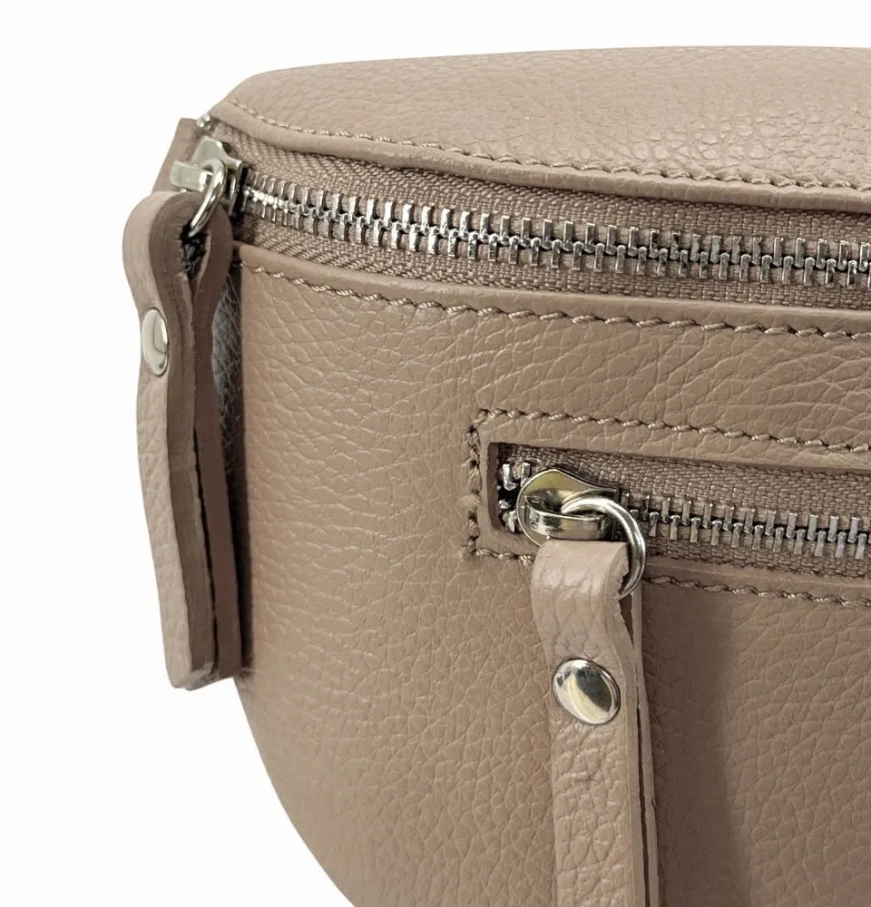 Sac banane en cuir grainé LOU-ANN Taupe