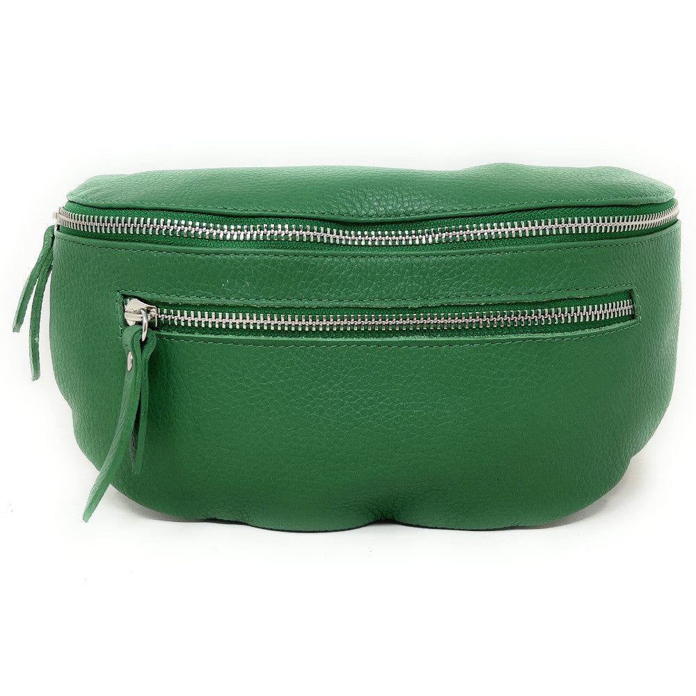 Sac banane en cuir grainé LOU-ANN Vert anglais