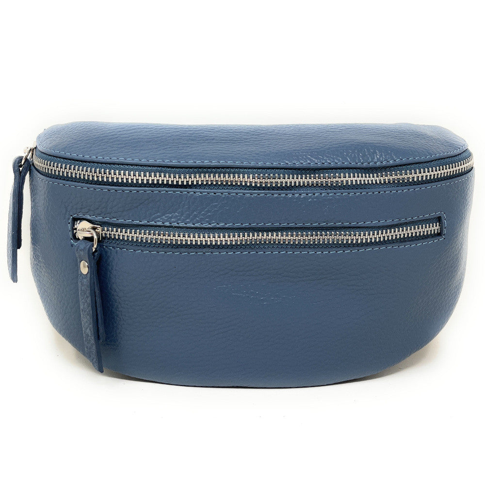 Sac banane en cuir grainé LOU-ANN Bleu glacier
