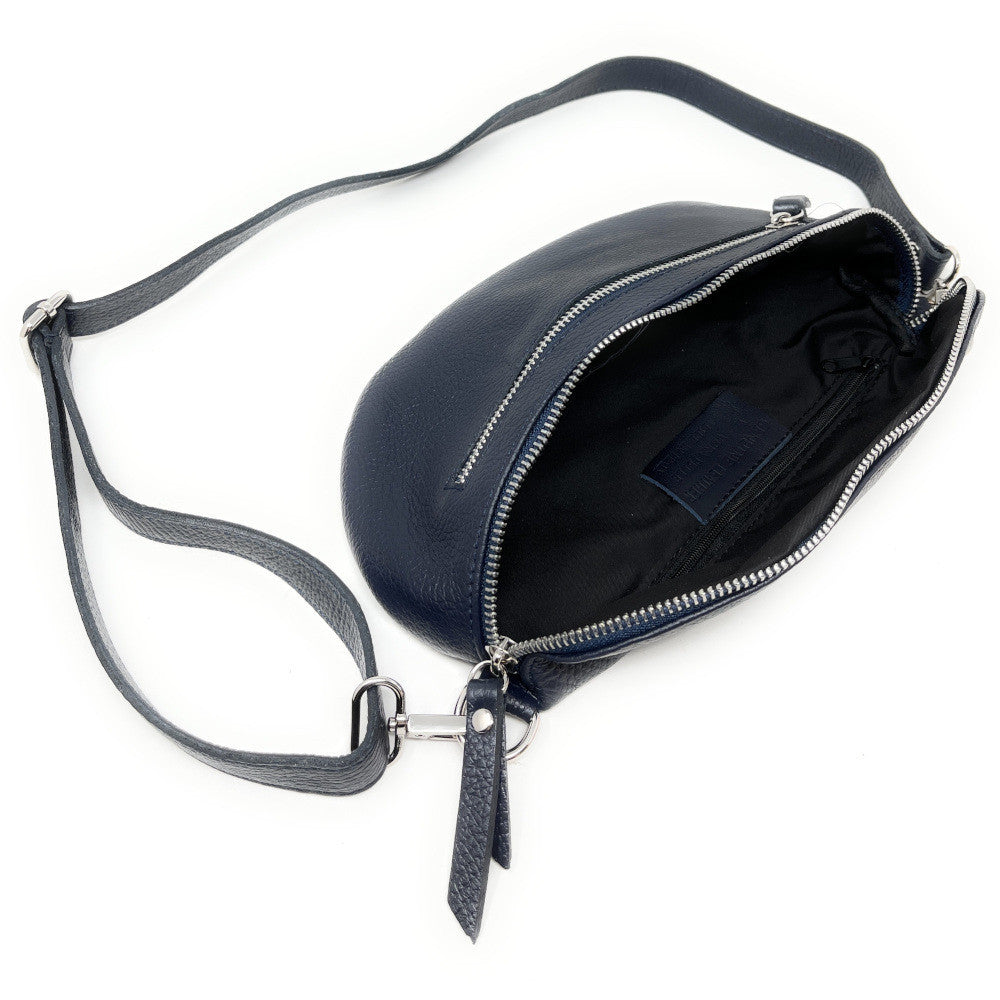 Sac banane en cuir grainé LOU-ANN Bleu marine
