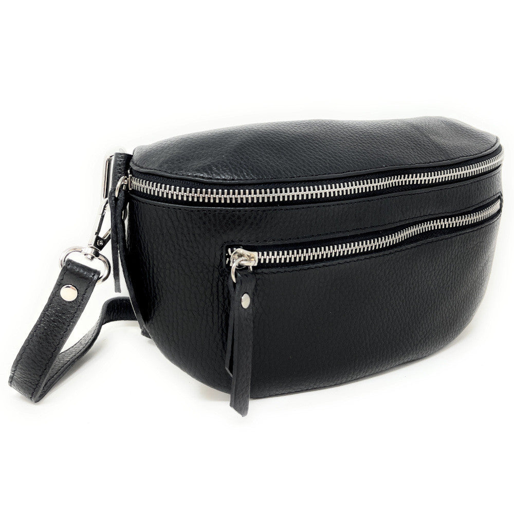 Sac banane en cuir grainé LOU-ANN Noir