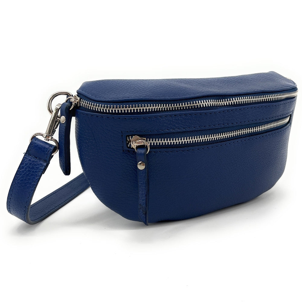 Sac banane en cuir grainé LOU-ANN Bleu