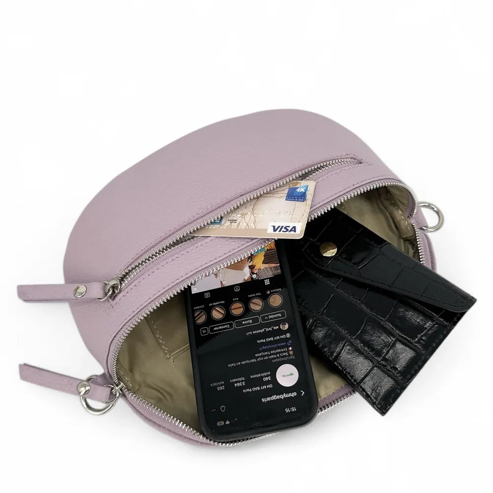 Sac banane en cuir grainé LOU-ANN Rose orchidée