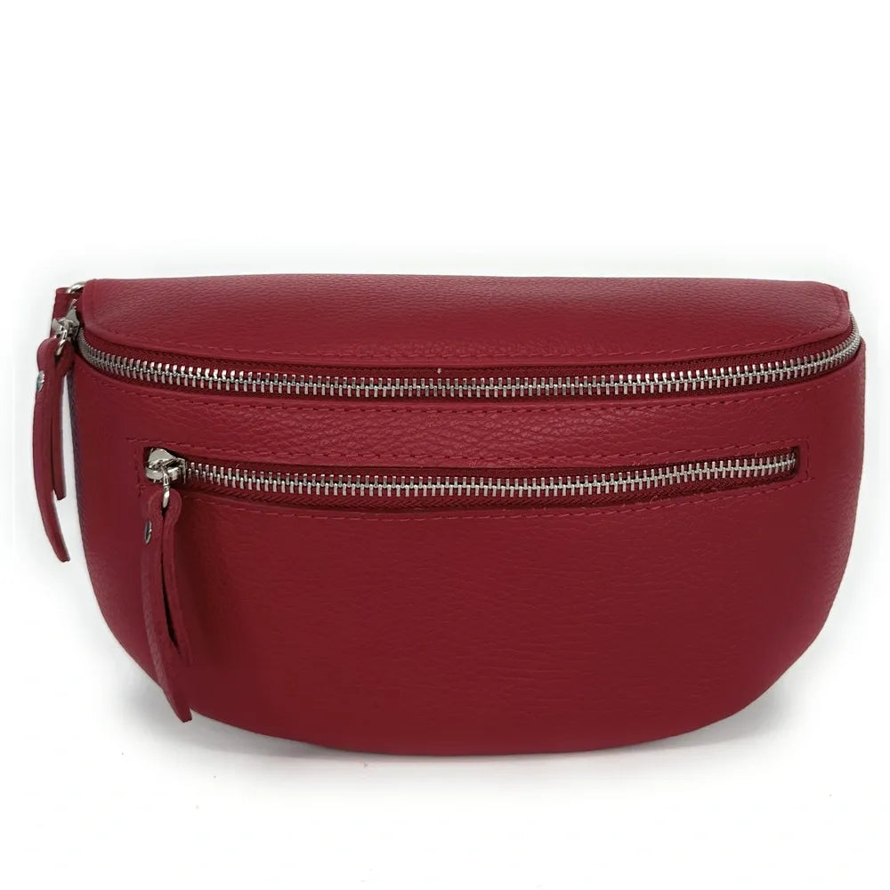 Sac banane en cuir grainé LOU-ANN Rouge garance