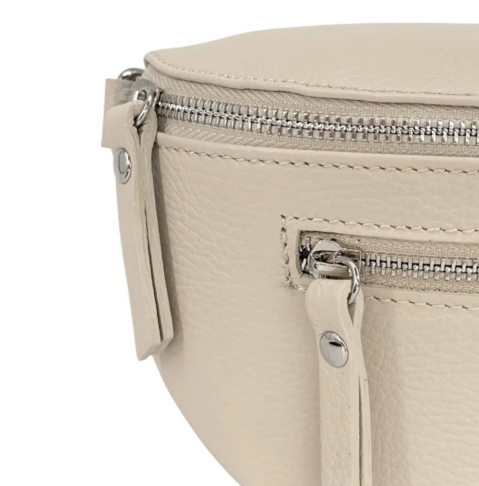 Sac banane en cuir grainé LOU-ANN Taupe clair