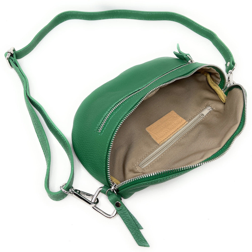 Sac banane en cuir grainé LOU-ANN Vert anglais