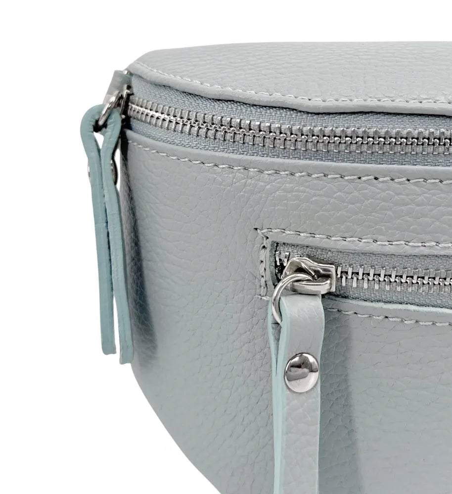 Sac banane en cuir grainé LOU-ANN Bleu pastel