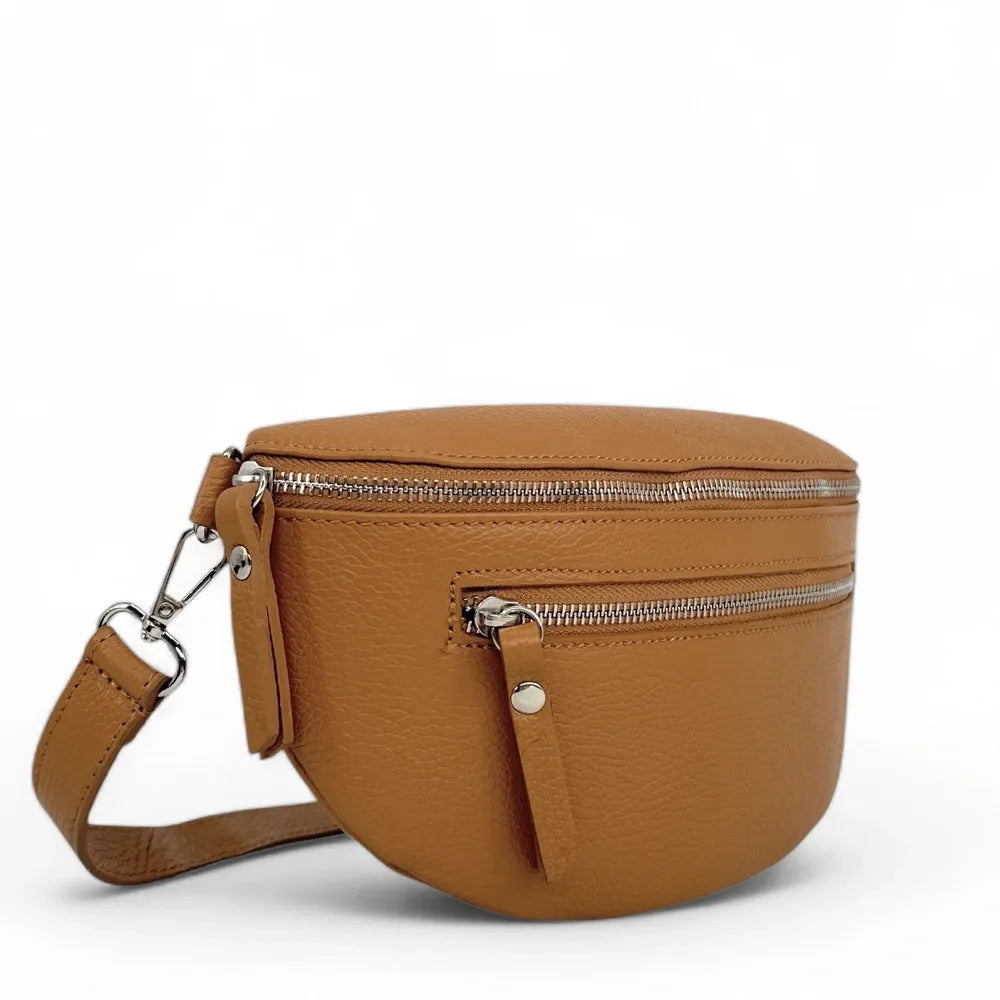Sac banane en cuir grainé LOU-ANN Camel