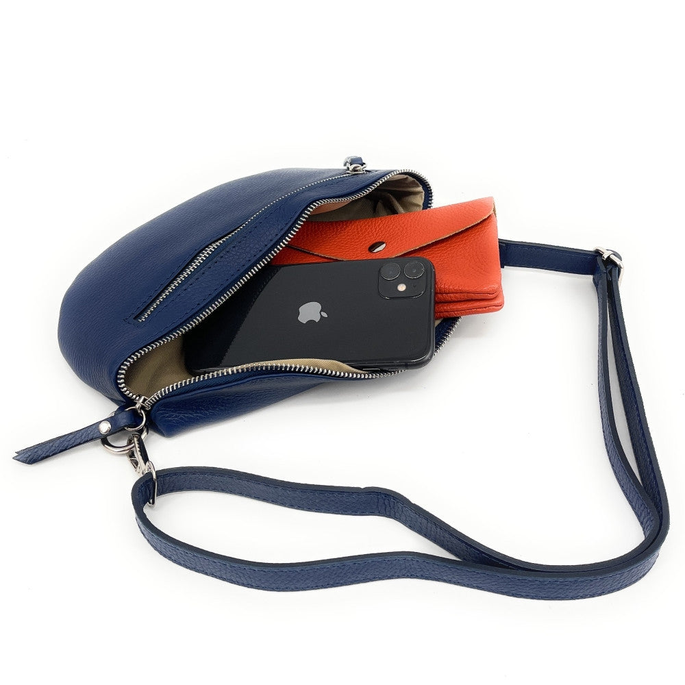 Sac banane en cuir grainé LOU-ANN Bleu