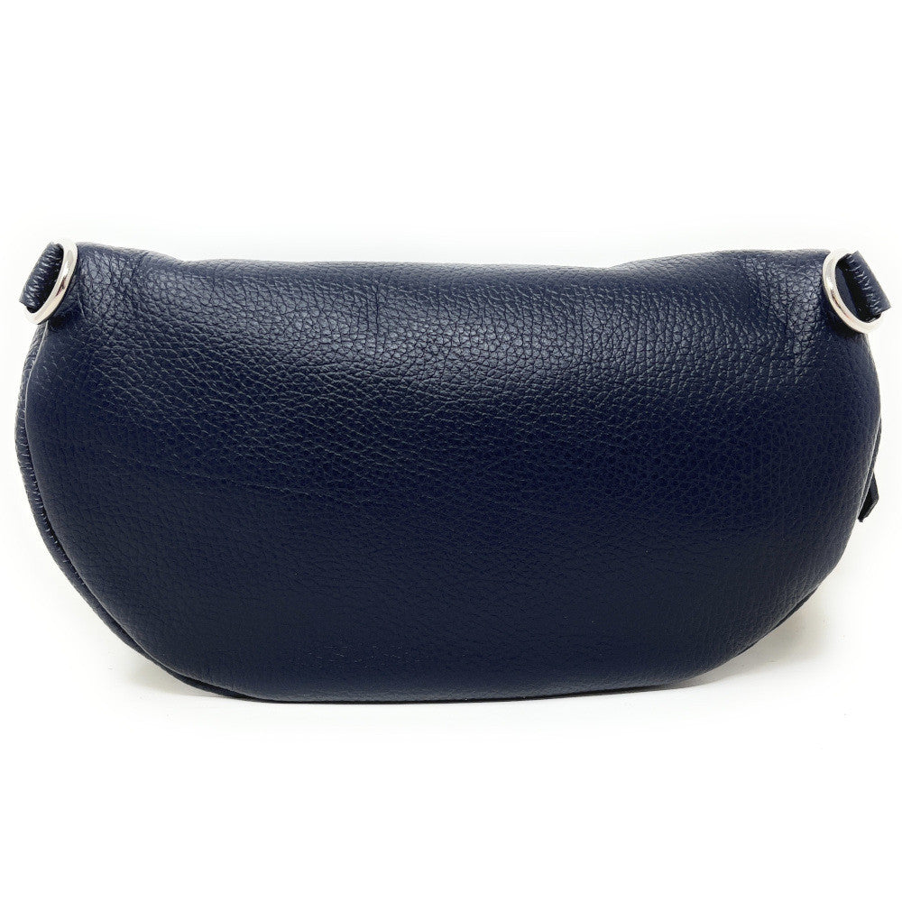 Sac banane en cuir grainé LOU-ANN Bleu marine