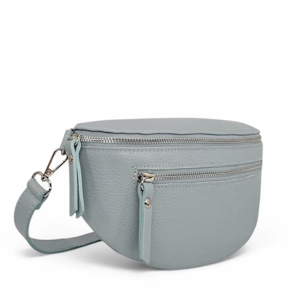 Sac banane en cuir grainé LOU-ANN Bleu pastel