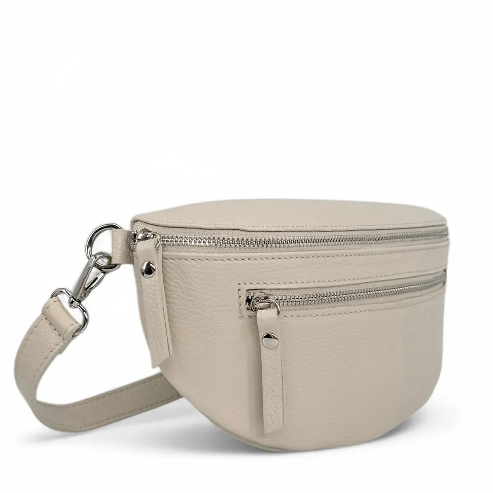 Sac banane en cuir grainé LOU-ANN Taupe clair
