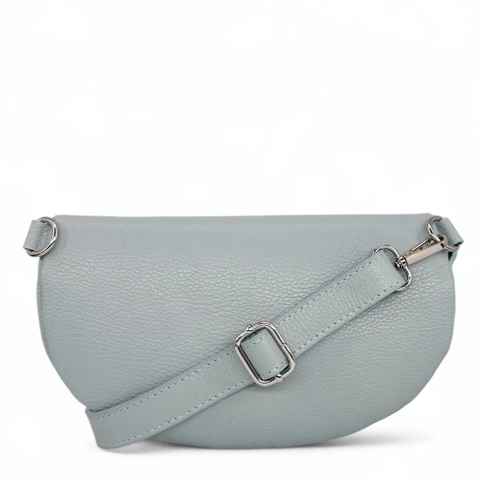Sac banane en cuir grainé LOU-ANN Bleu pastel