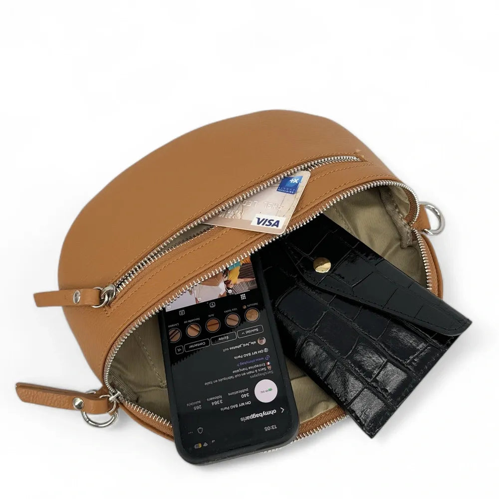 Sac banane en cuir grainé LOU-ANN Camel