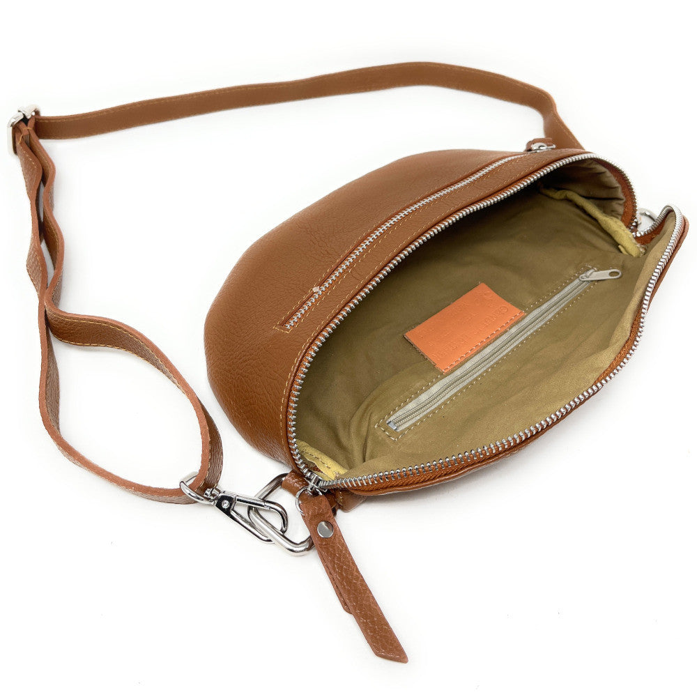 Sac banane en cuir grainé LOU-ANN Cognac