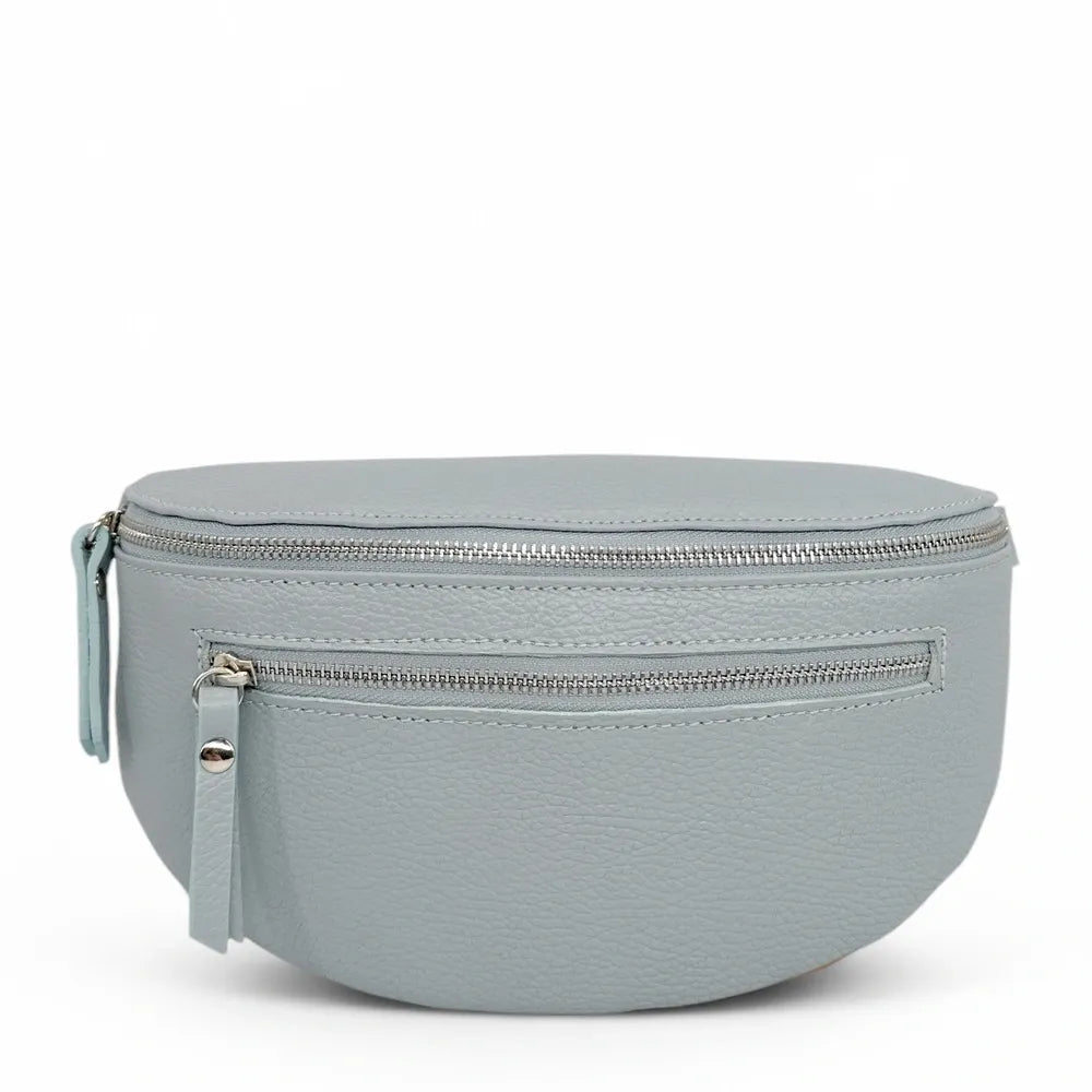 Sac banane en cuir grainé LOU-ANN Bleu pastel