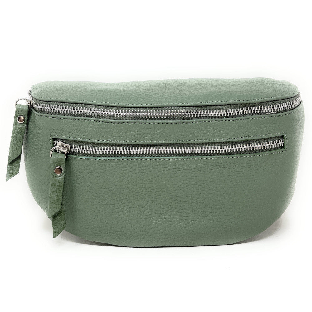 Sac banane en cuir grainé LOU-ANN Vert pastel